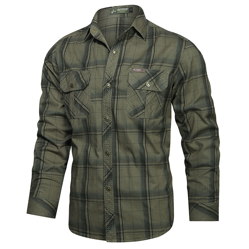 2024 primavera y otoño nueva camisa de algodón a cuadrícula de manga larga hombre casual camisa literaria universal chaqueta casual de hombre