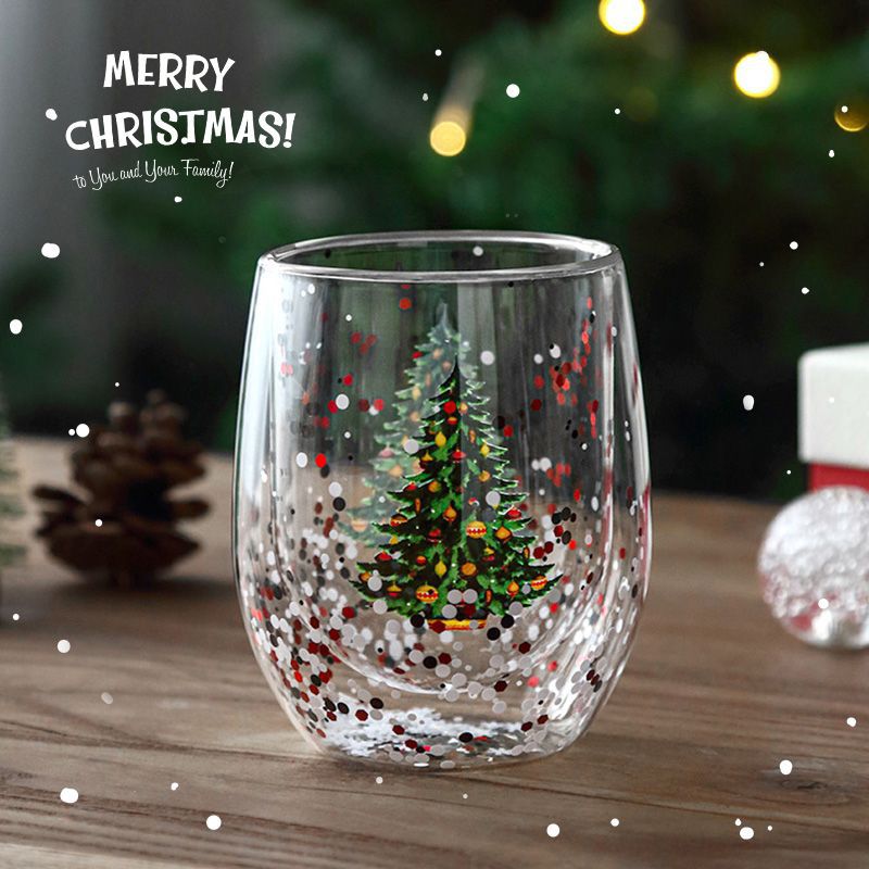 Taza navideña transparente para árbol de Navidad, taza de vidrio de doble capa, regalo creativo, taza navideña de vidrio de borosilicato alto, taza navideña creativa