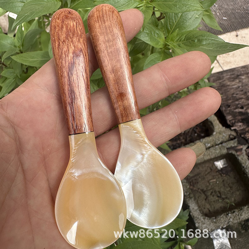 卸売り調理器具木柄貝殻スプーンキャビアの特色調味スプーンマスクスプーンアイスクリームスプーン10cmスプーン黄色|undefined