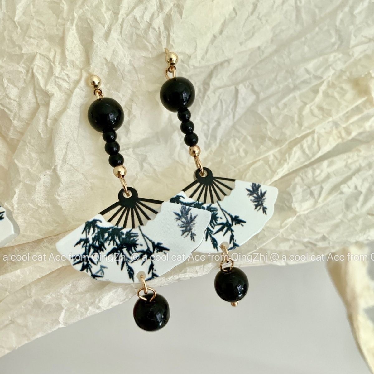Brincos Premium com Borla Dobrável em Estilo Chinês Antigo, Design Sofisticado e Exclusivo para Leque, Brincos Hanfu Originais._voghion.com