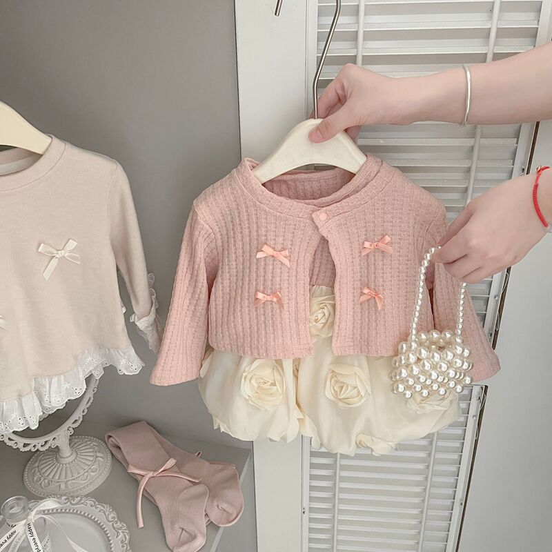 Girls' Autumn Dress New Fashionable Baby One-Year-Old Dress Spring & Fall Kidsren's Princess Dress Cardigan Suit Skirt