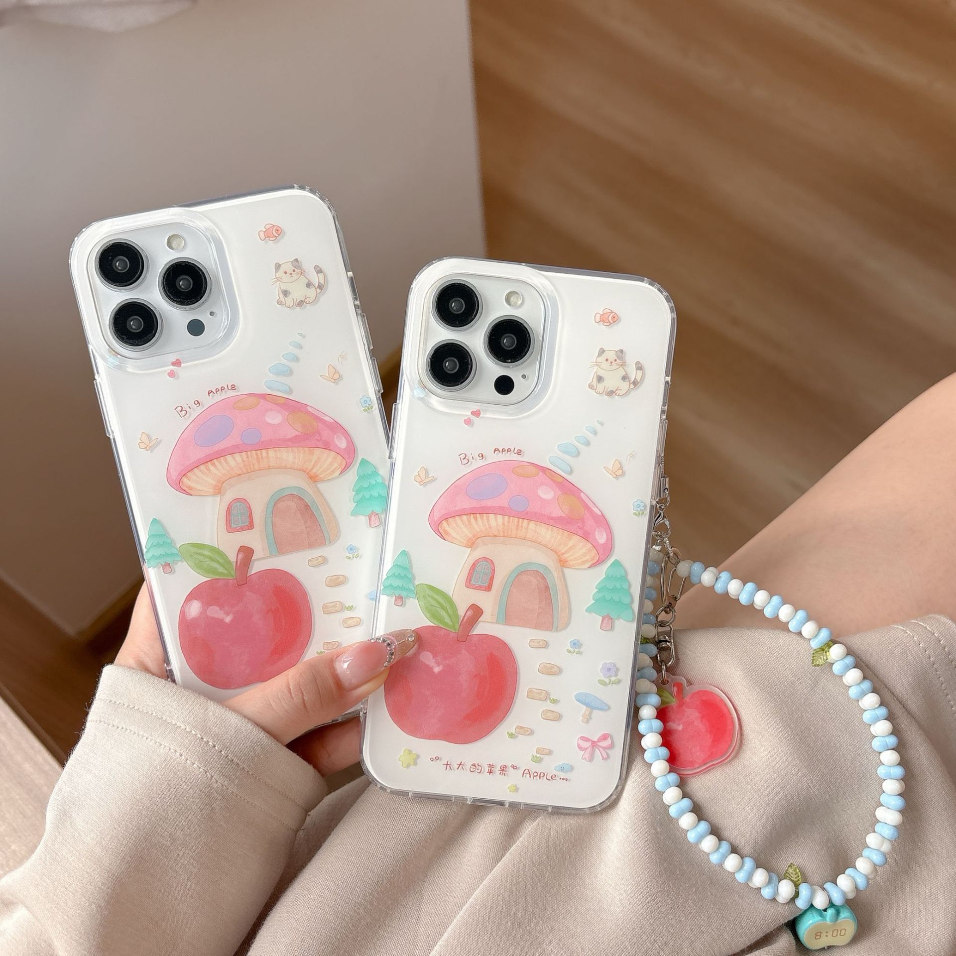 Fun lindo graffiti hongo Apple para iPhone15/16 funda para teléfono móvil 14Pro femenino 16ProMax nuevo 13