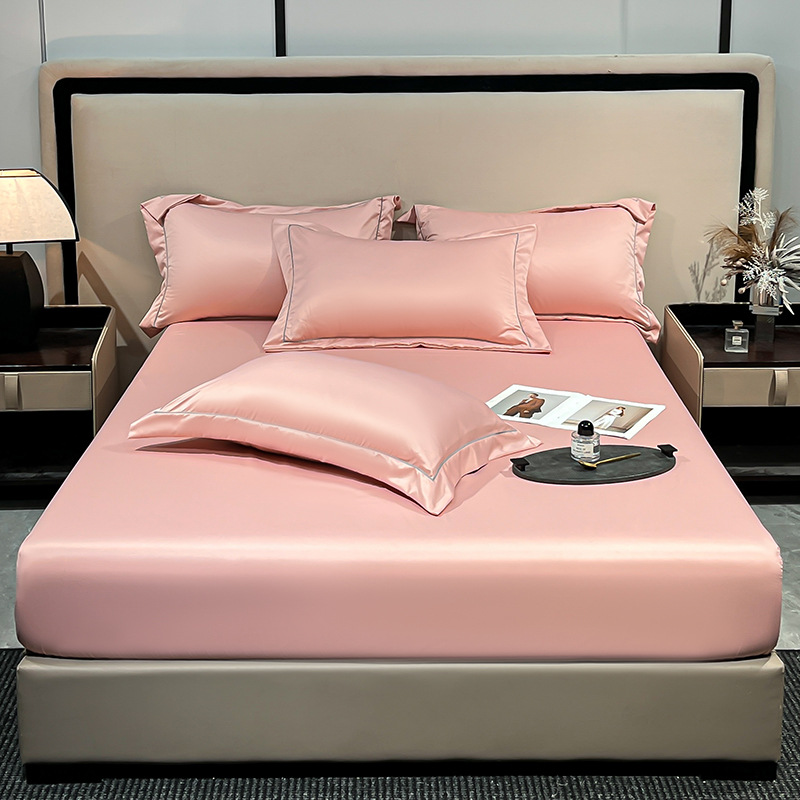 Cooling Fitted Sheet, Summer Ice Silk Cooling Mattress Protector, Solid Color Washed Silk Bedspread