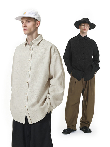 Jie Zhan Men's| Old Money Linen Shirt 25 Autumn New Item Trend Brand American Comfort Loose Drop Shoulder Long Sleeve Open Shirt