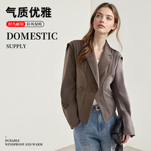 跨境直销咖色美拉德麂皮绒外套女新款美式复古系带短款上衣