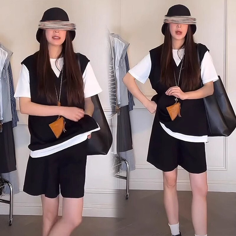 Maternity Suit Summer 2025 New Korean Style Fashion Casual Sports Suit Fake Two-Piece Wide-Leg Shorts Suit for Women