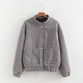 2024秋wish亚马逊eBay灰色花呢棒球服外套
