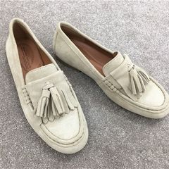 原单磨砂鞋女牛皮流苏软底豆豆鞋棕色皮鞋乐福鞋红色单鞋