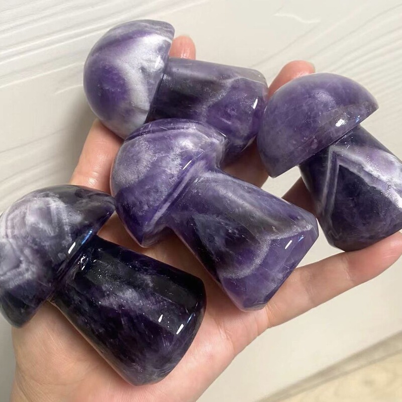 天然梦幻紫晶蘑菇水晶原石雕刻水晶摆件 图 3