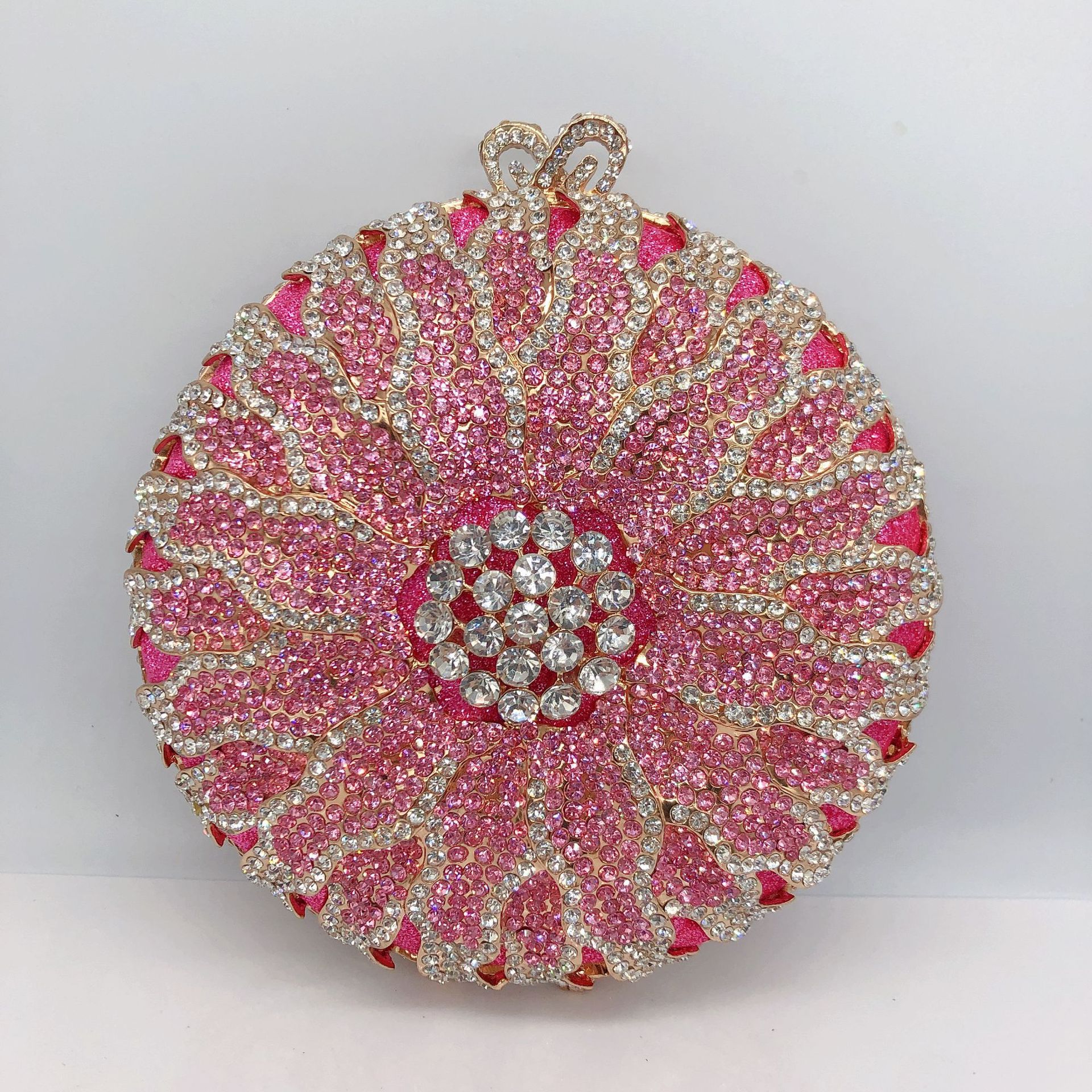* transfronterizo nuevo paquete de diamantes de la cena del dios del sol bolso de diamantes redondo completo bolso de diamantes de banquete europeo y americano de mano bolso de diamantes de mujer embrague
