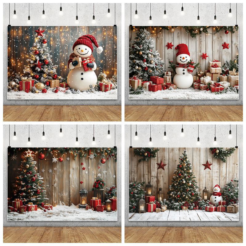 Rural Wooden Board Winter Snowman Christmas Tree Gift Box Party Decoration Banner Background Cloth Photography Photo Photo Cloth Rural Wooden Board Winter Snowman Christmas Tree Gift Box Party Decoration Banner Background Cloth Photography Photo Photo Cloth