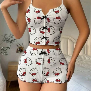 甜辣妹欧美风吊带睡衣夏女新款家居服背心短裤套装可外穿薄款