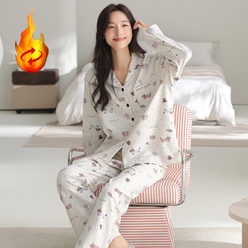 Women's wool pajamas, spring and autumn style, long-sleeved, long pants, lapel cardigan, sweet and cute, can be worn as outerwear, loungewear set Women's wool pajamas, spring and autumn style, long-sleeved, long pants, lapel cardigan, sweet and cute, can be worn as outerwear, loungewear set