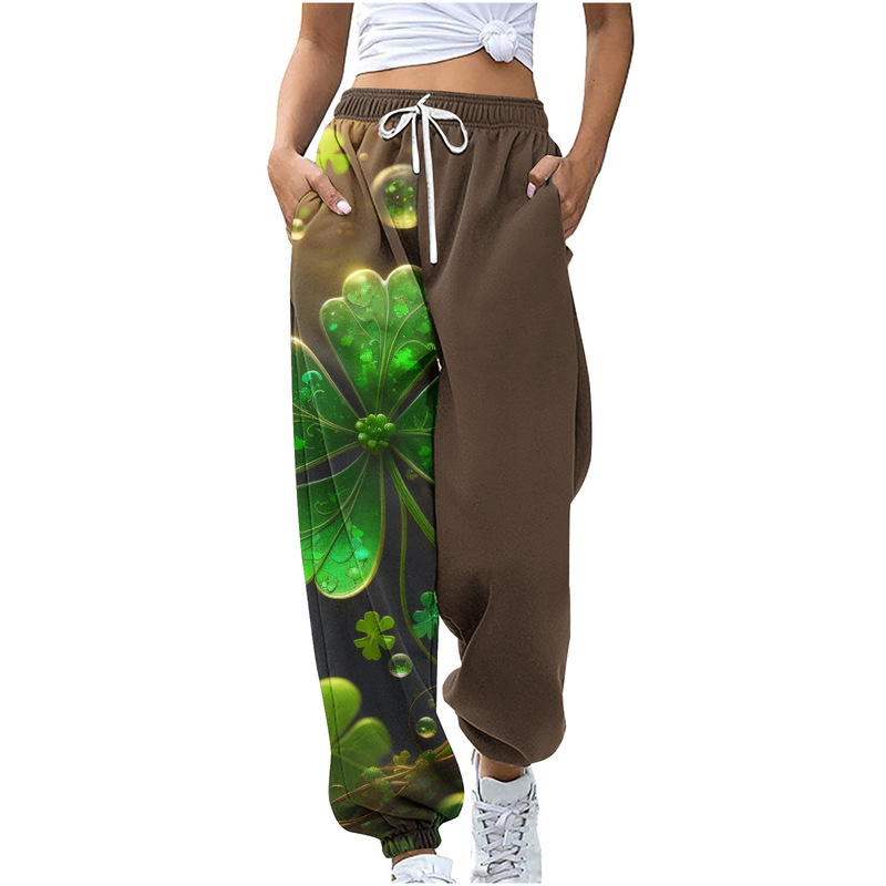 European and American cross-border St. Patrick's Day clover lucky grass Women's loose 3D digital printing series sweatpants