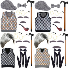Halloween Children Grandpa Grandma Wigs Adult Elderly Vest COS Wigs Party Costume Set