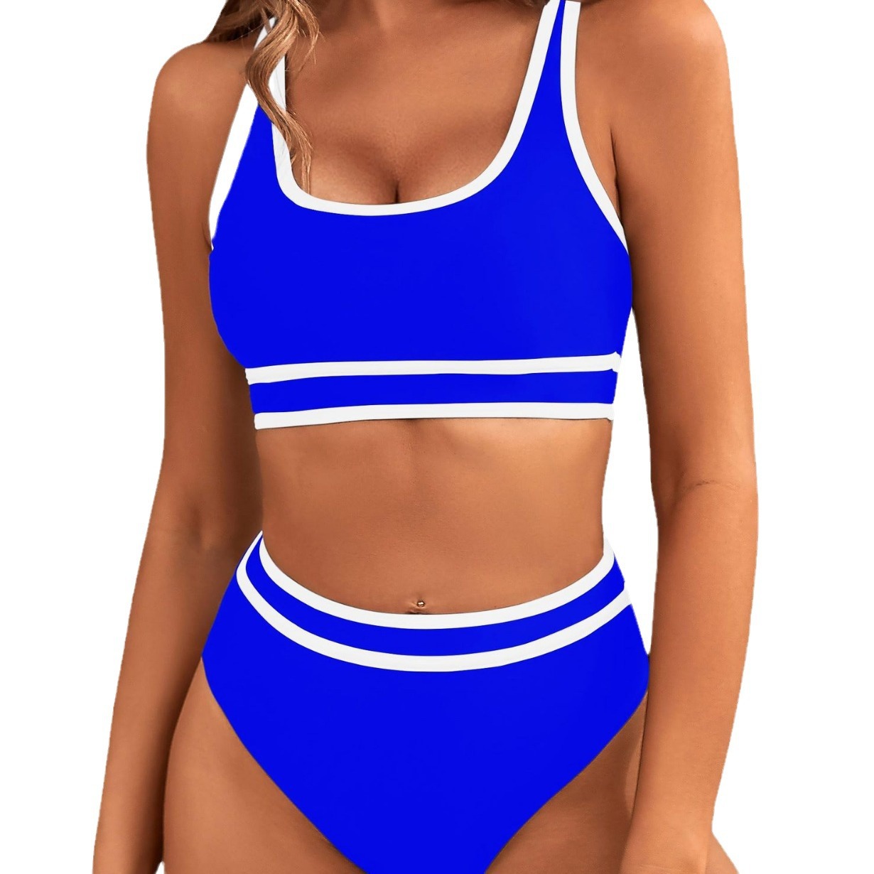 Traje de Baño Bikini de Dos Piezas de Poliéster, Color Sólido, Sin Soporte de Acero, para Natación image 7