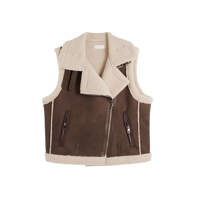 Película en un chaleco de mujer otoño y invierno nuevo suelto estilo coreano aire extranjero plegado con caballo de cordero clip de caballo mujer