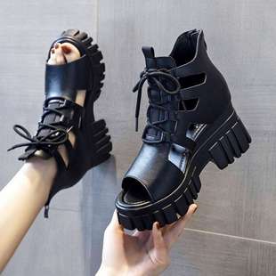 Summer Hollow Breathable Slimming Roman Sandals for Women 2025 New Versatile High Heel Platform Wedge Sandals
