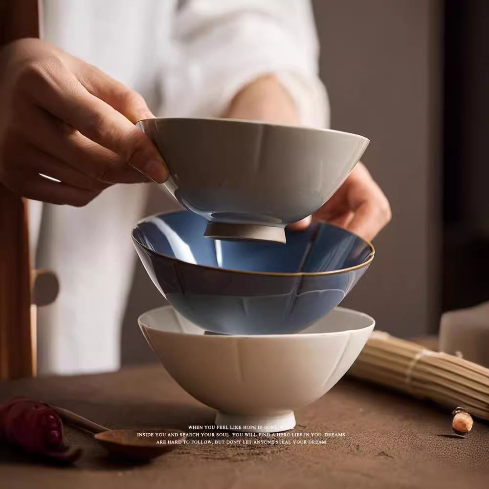 Las montañas y los ríos. Cuencos de arroz de cerámica de estilo nórdico cuencos de ensalada creativos simples cuencos de alto valor de la cara cubiertos al por mayor