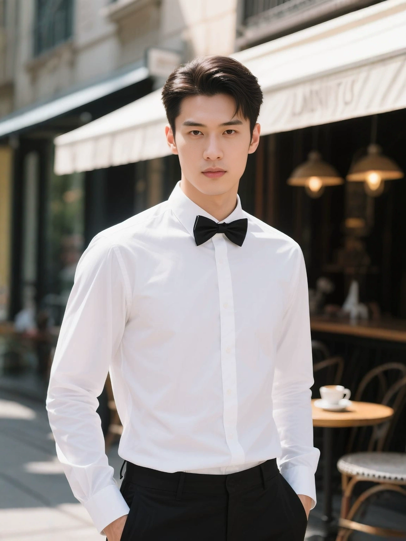 Белая рубашка, подтяжки, брюки, Slim fit