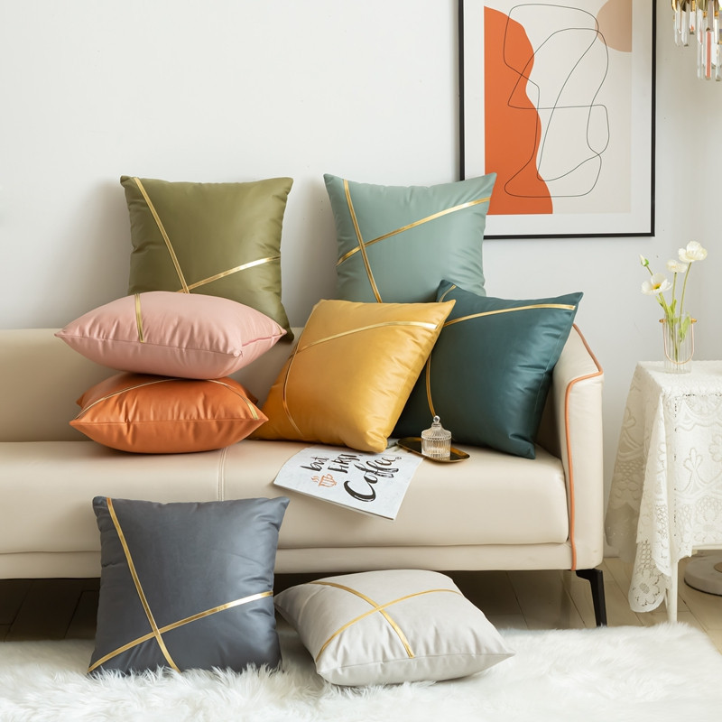 皮质科技布防水靠垫加厚抱枕套可拆洗家用客厅沙发纯色靠背枕包邮