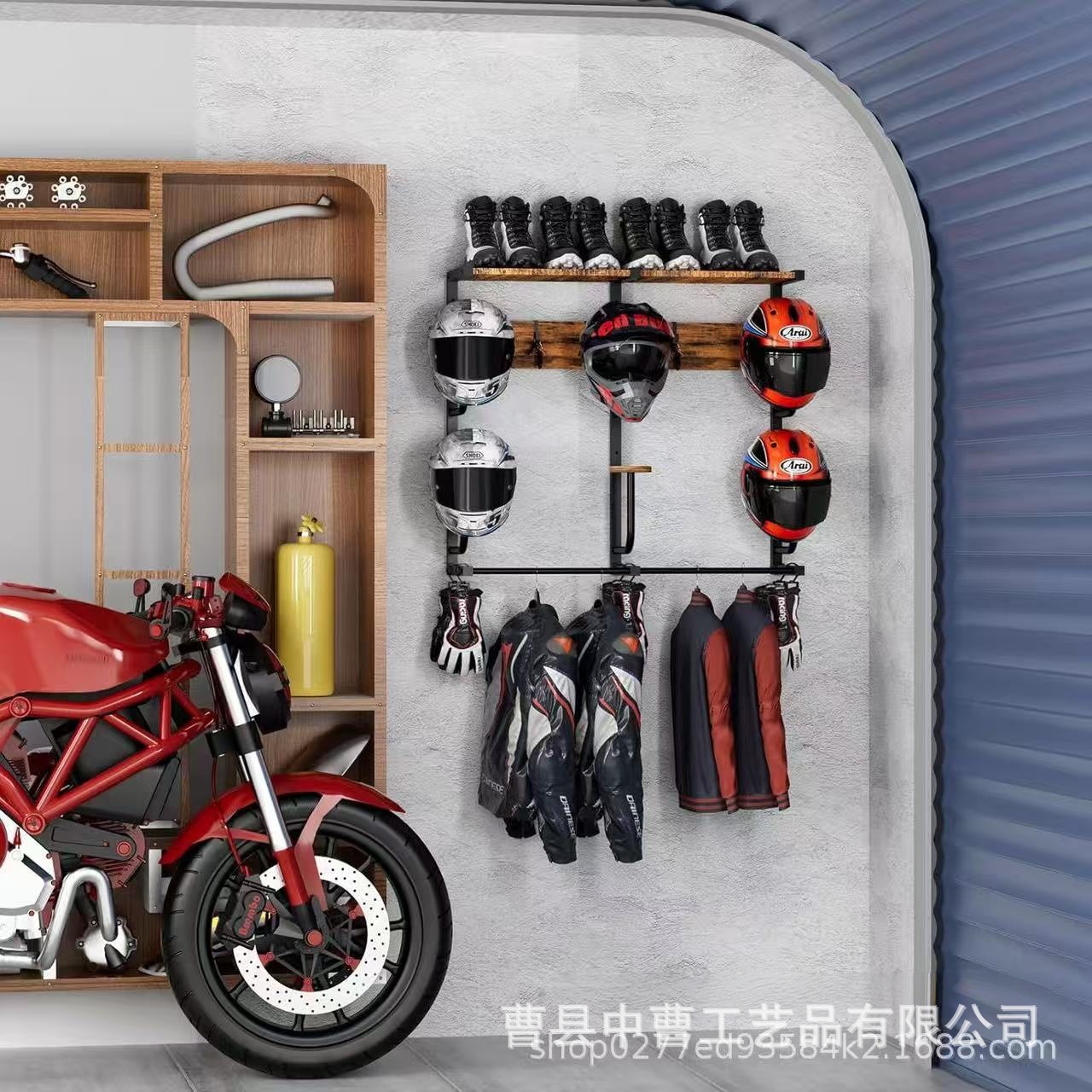 Motorcycle Helmet Rack with Multiple J-Shaped Hooks and Clip Hooks, Wall-Mounted Helmet Holder, Small Off-Road Helmet Stand