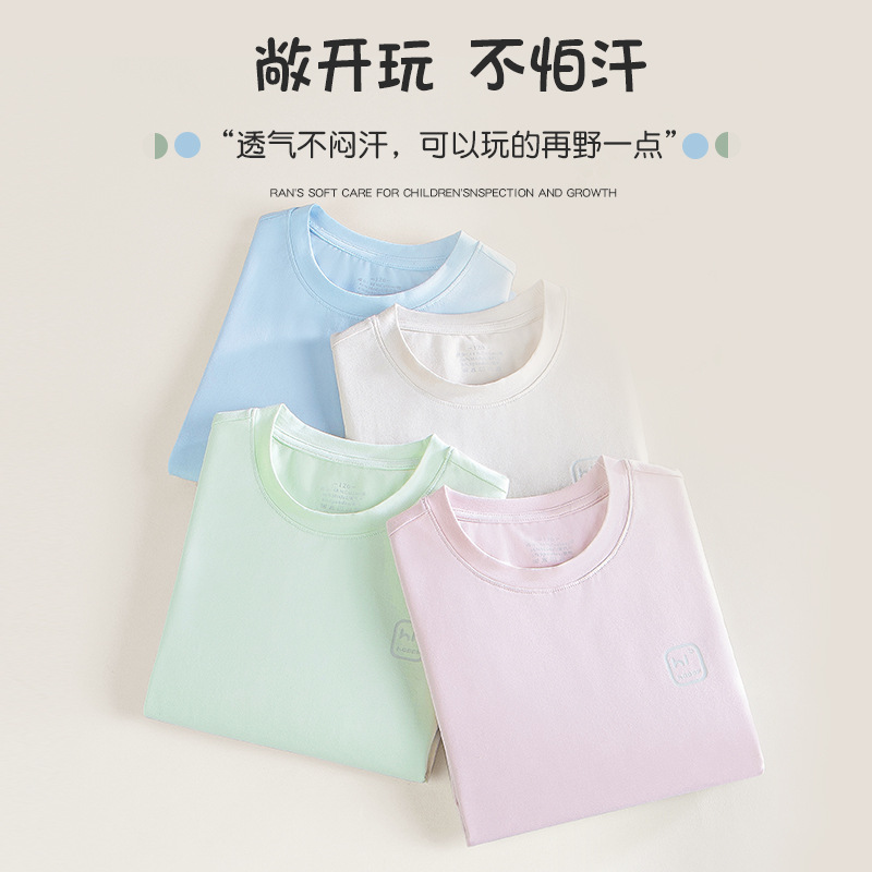 Model algodón fino primavera verano niños niñas servicio a domicilio de manga corta puede salir pijamas camiseta fina al por mayor