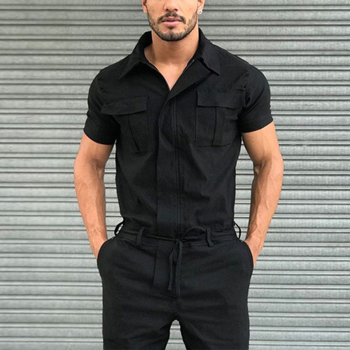  new cross-border men's workwear jumpsuits casual jumpsuits Amazon European and American belted jumpsuits