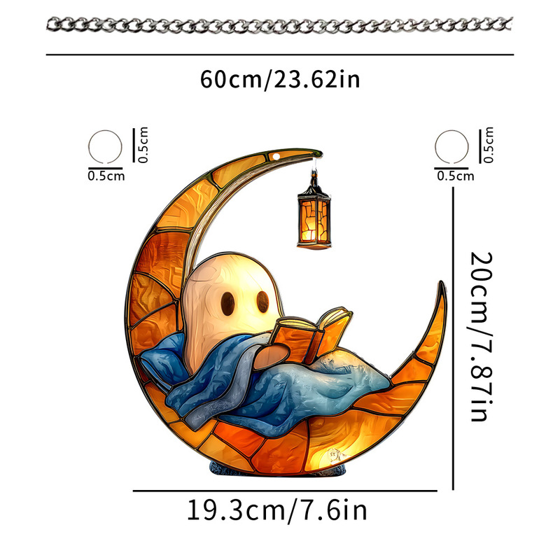 ハロウィン新月下の就寝前の読書リトルゴースト 2D フラットアクリルホリデー雰囲気装飾ペンダント|undefined