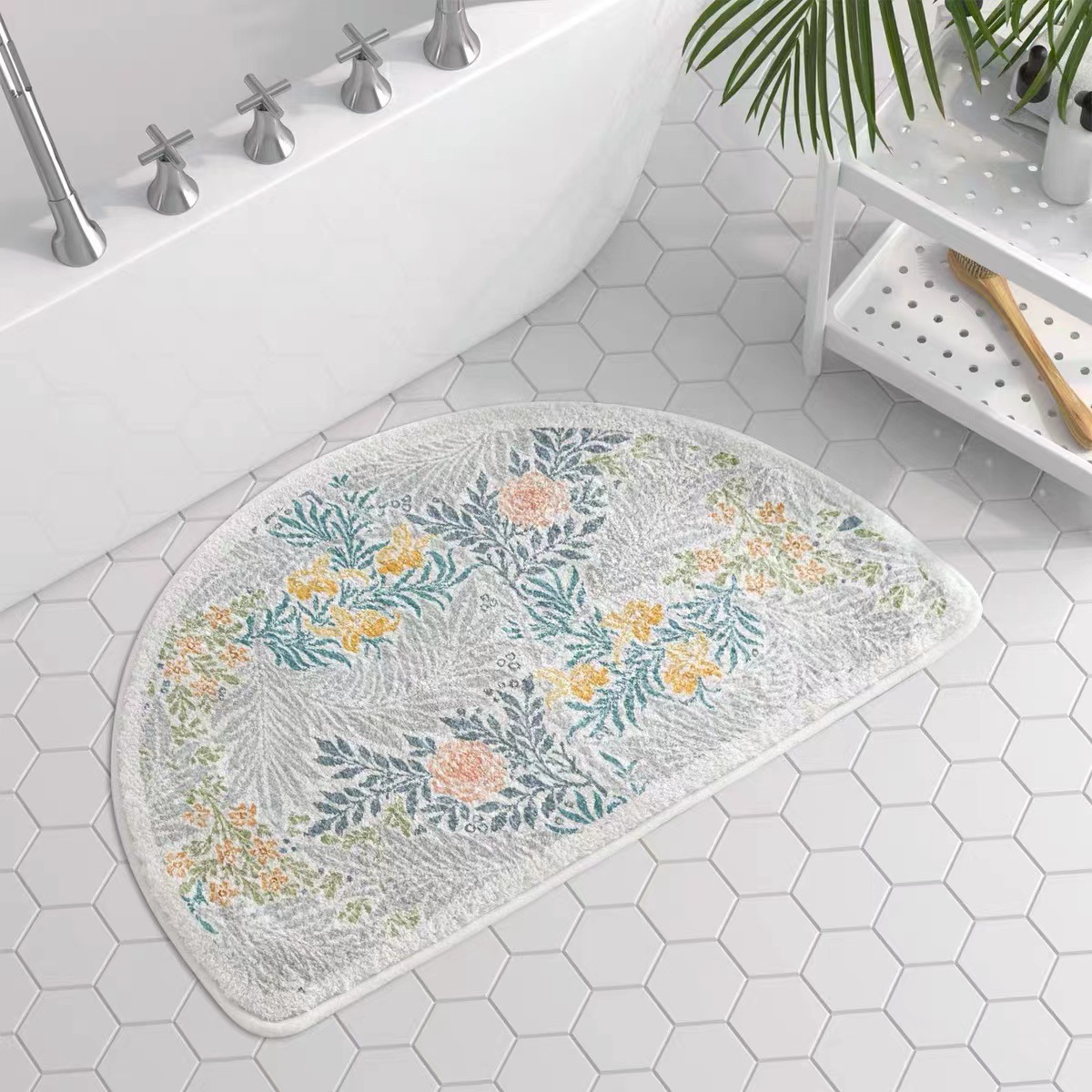 Elegant American plant ins style bathroom semi-circle cake floor mat bathroom door non-slip mat absorbent foot mat
