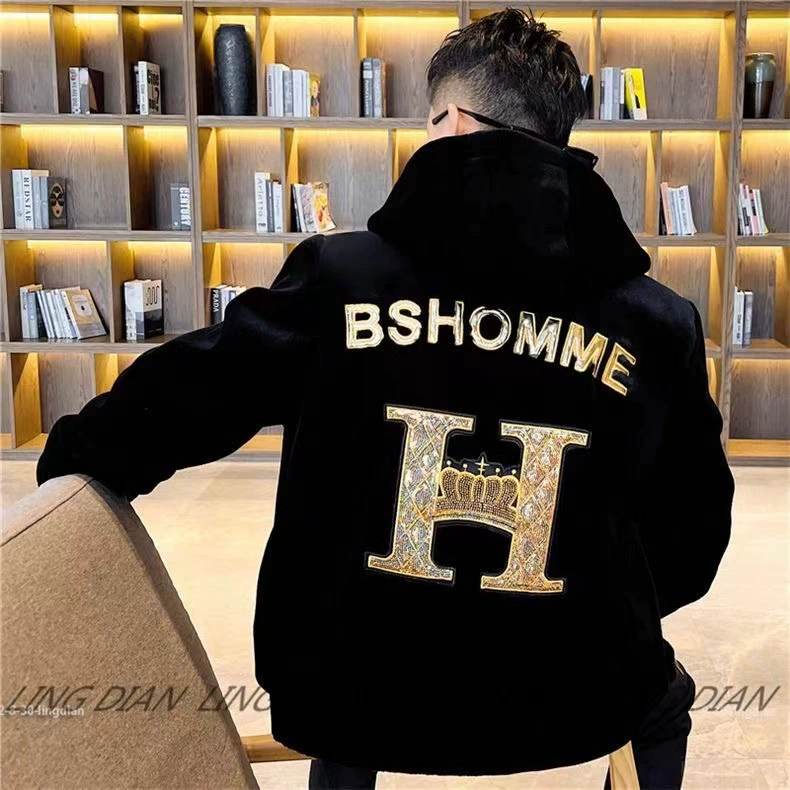 Индивидуальный пошив: золотистое пальто из норкового вельвета, зимнее утепленное цельное пальто из искусственного меха с капюшоном для мужчин, теплое и утолщенное.