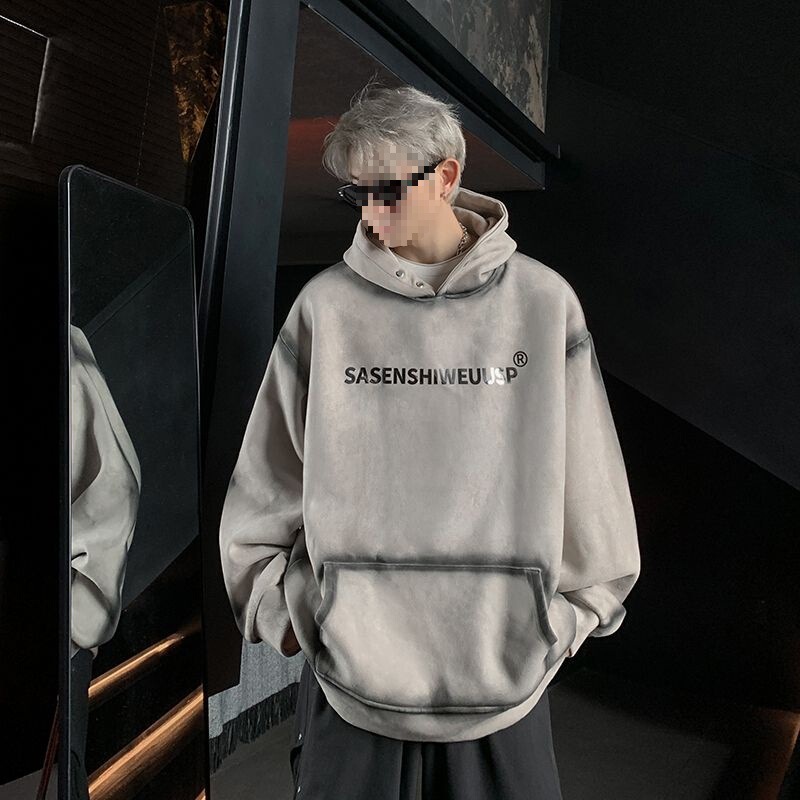 Tie-Dye Distressed Hooded Sweatshirt for Men 2025 Spring and Autum New Imitation Suede Heavy Retro Loose Hoodie Jacket