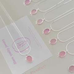 グースリー芙月天然粉瑪瑙ネックレス925純銀軽豪華小衆精致真珠重ね付け鎖骨チェーン