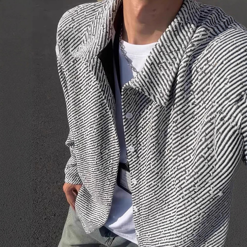 White and Gray Chanel-Style Textured Shirt Jacket for Spring and Autumn, Heavy Trendy Knit Top Coat