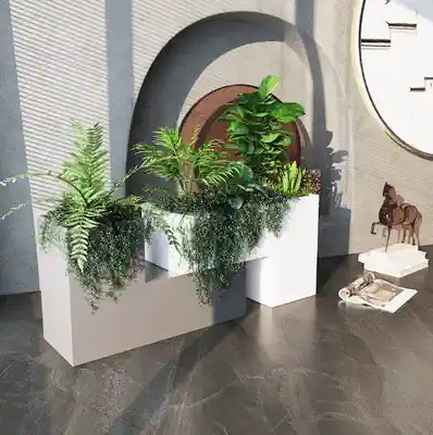 Caja de flores de acero inoxidable al aire libre combinación de cama de flores móvil divisoria de péndulo exterior departamento de ventas valla municipal caja de plantación de tanque de flores