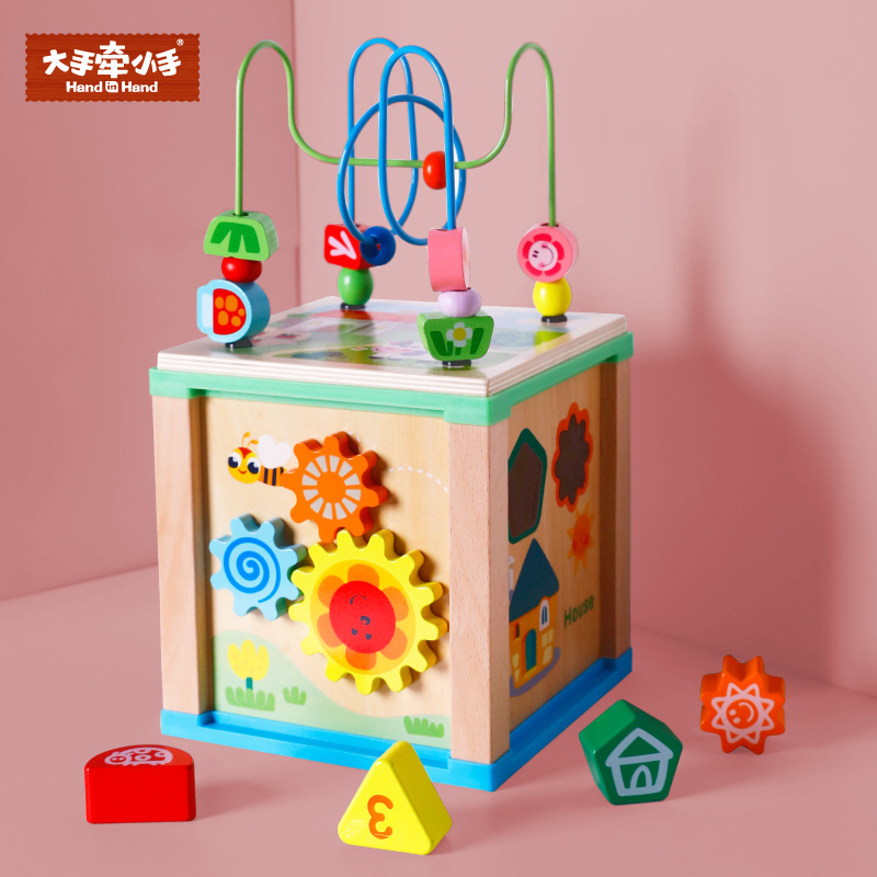 Caja de tesoro a juego de forma multifuncional de madera para niños Inteligencia de educación temprana escena rompecabezas Caja de Inteligencia de cuentas