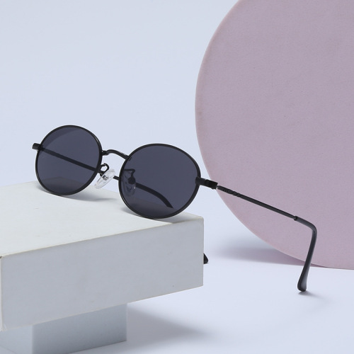 2024新款儿童太阳镜 金属椭圆框眼镜防紫外线护目镜 复古宝宝墨镜