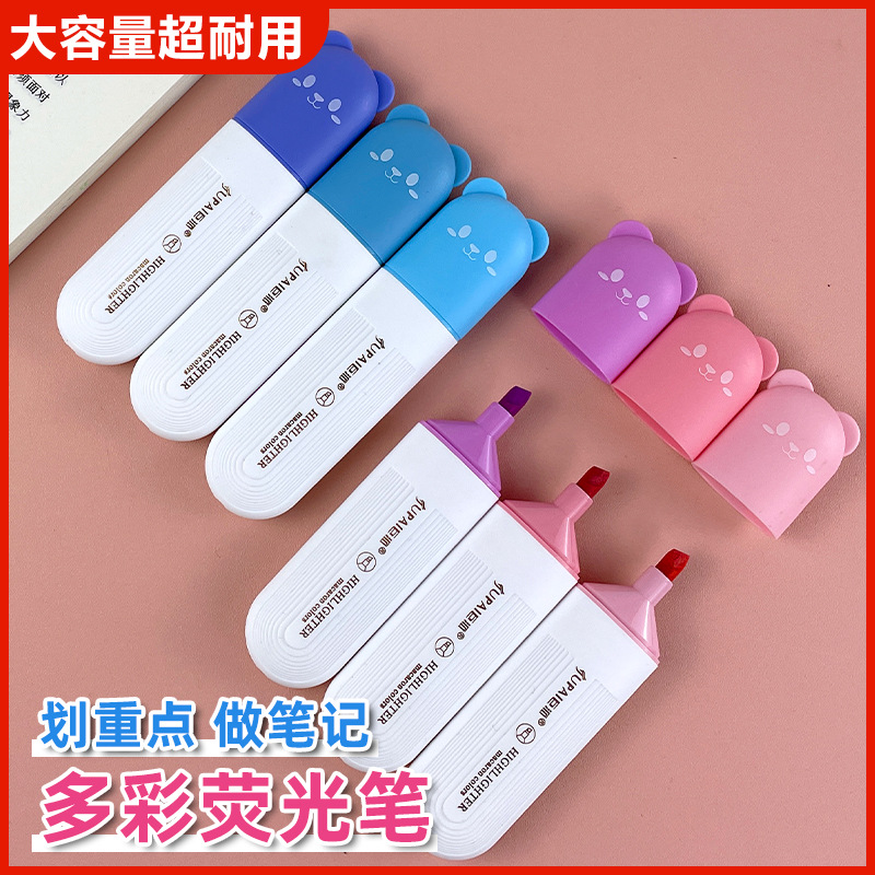 Resaltador a base de agua de cabeza suave, marcador de gran capacidad de cabeza de gato lindo de color retro, marcador clave para niños y estudiantes