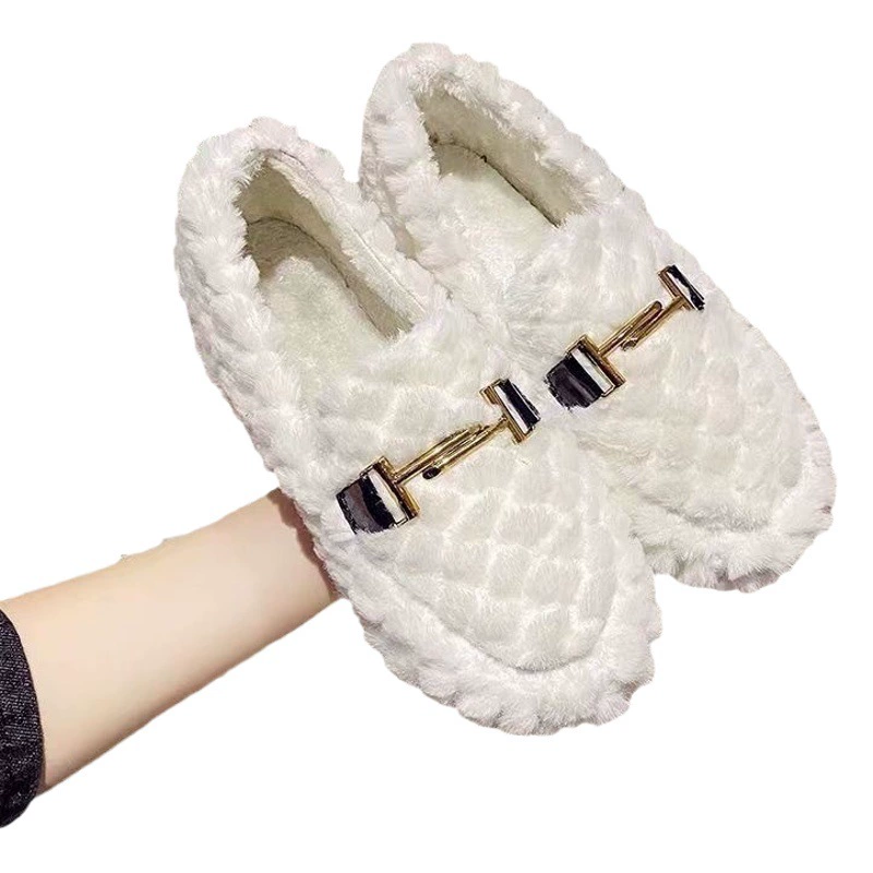 Поколение осенне-зимних хлопчатобумажных туфель в горох, женские хлопковые туфли с низким плюшем, обувь на Луне, домашняя обувь, толстая подошва, нескользящая