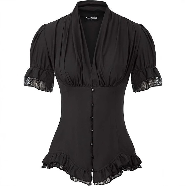 Women's Work Tops Elegant Renaissance Pirate Blouse Short Sleeve Victorian Peasant Shirt