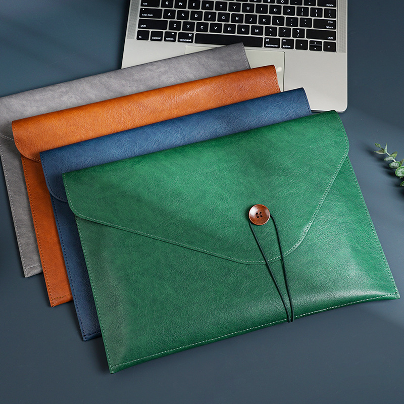 Leather File Bag A4 File Bag Briefcase Button Business Office Storage Portable Large Capacity Custom Folder Leather File Bag A4 File Bag Briefcase Button Business Office Storage Portable Large Capacity Custom Folder