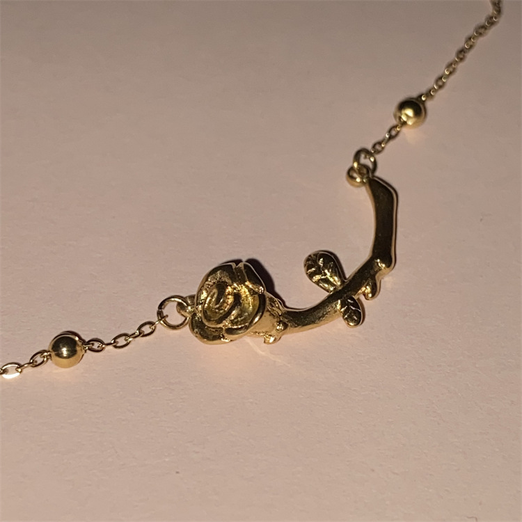 Colar vintage romântico de rosa para mulher corrente simples_voghion.com