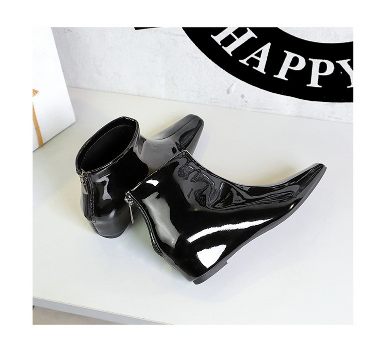 ShoeVault 6632-1 Korean Style Fashion Versatile Hidden Wedge Heel Shiny Patent Leather Short Slimming Women's And Ankle Boots_vogvips.com