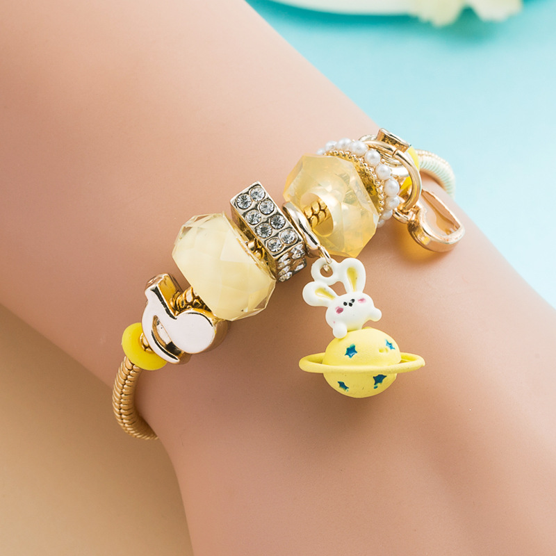Fashion DIY planet rabbit pendant alloy cute inlaid pearl bracelet