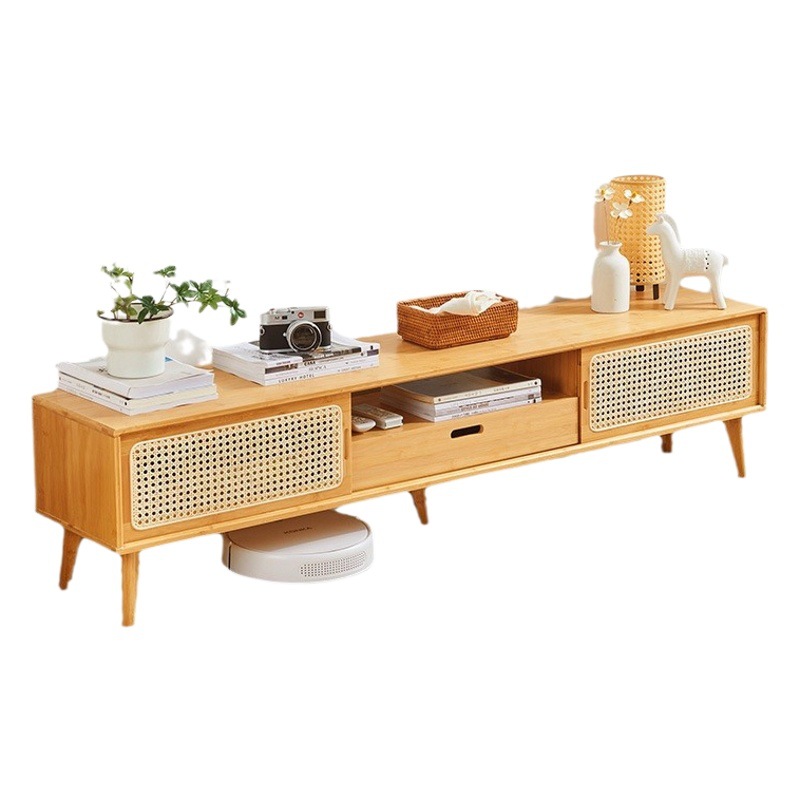 Tabla de té de ratán de madera maciza de estilo japonés combinación de gabinete de TV pequeño apartamento cama y desayuno simple armario sala de estar gabinete de piso gabinete de almacenamiento