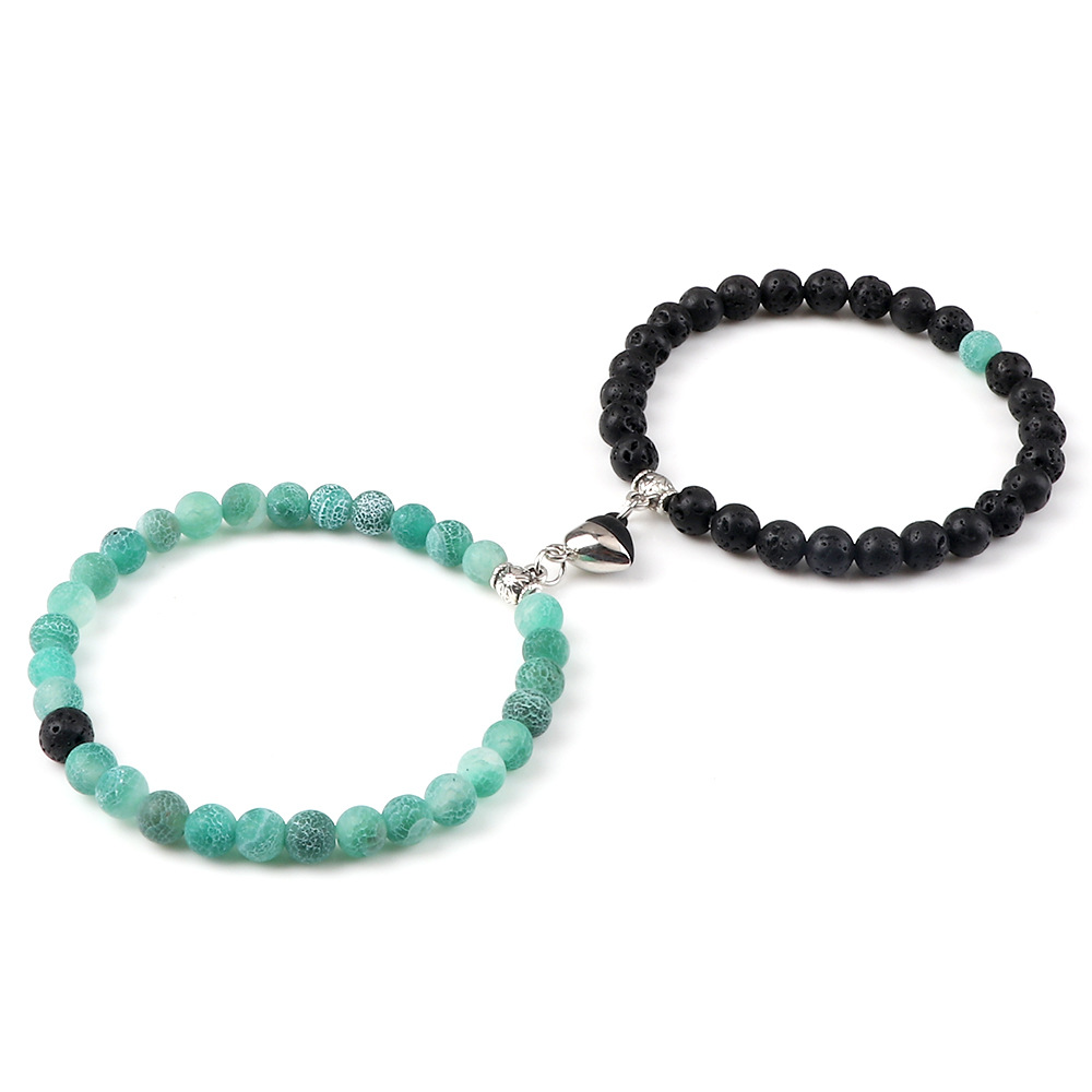 New Chinese style niche love couple set heart shaped magnetic buckle elastic bracelet simple versatile bead elastic bracelet_voghion.com