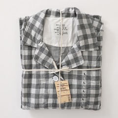 無印綿二重糸パジャマ男性女性春夏日本式良品無側縫い綿家庭服薄手