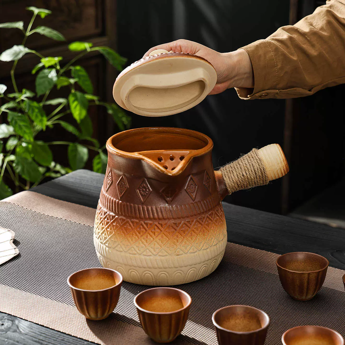 一件代发批发大容量围炉煮茶烤奶茶罐罐茶壶新款侧把壶户外煮茶壶