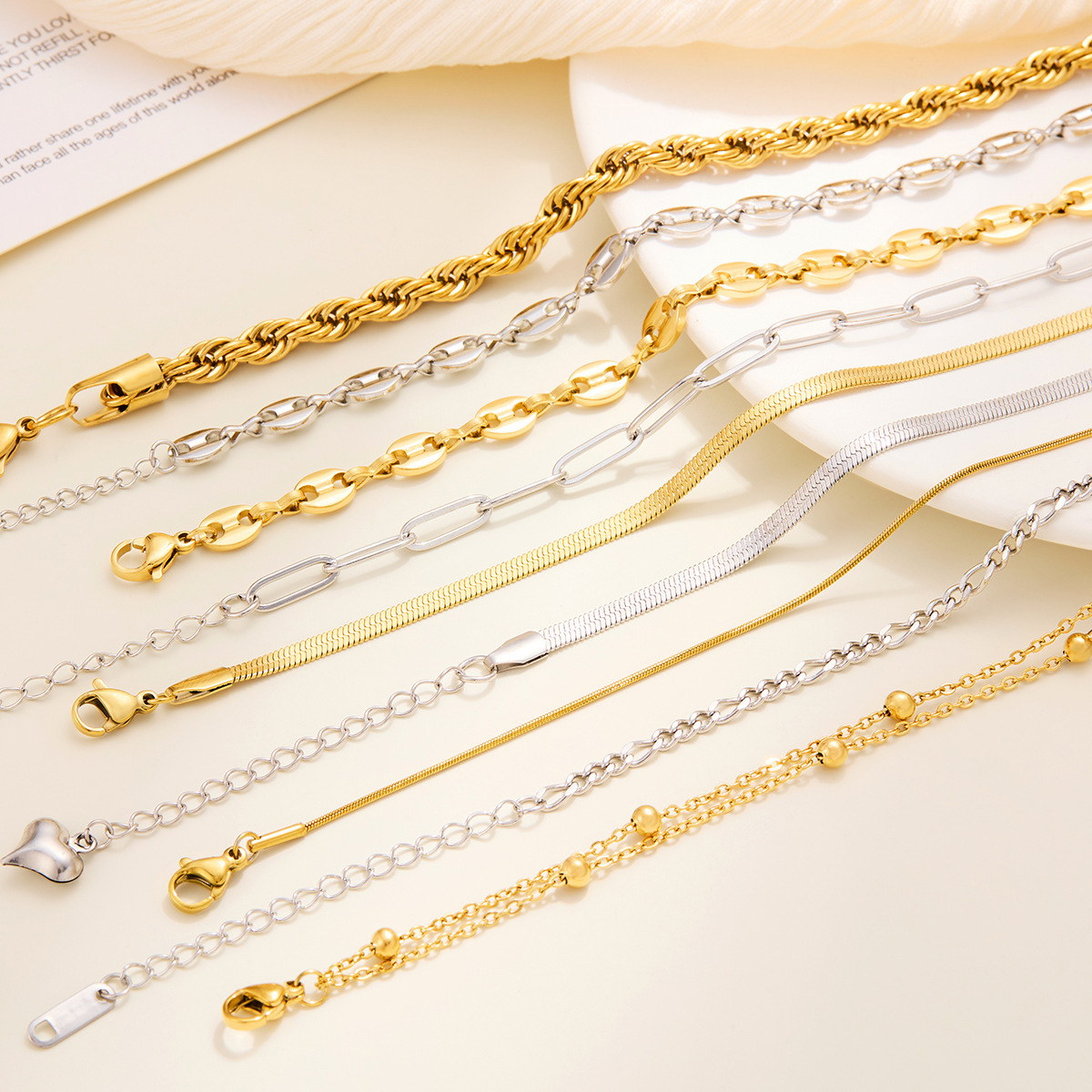 box chain, snake chain, figaro chain Chain Type 1 Piece Quantity Geometric 316L Stainless Steel  Basic Simple Style Waterproof Non Tarnish Surgical Steel 316L Stainless Steel  Chain Bracelet