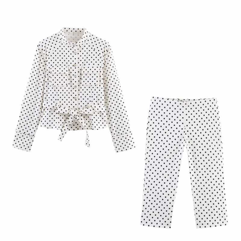 Cross-Border Foreign Trade Women's Clothing European and American Style Fashion Polka Dot Shirt-Style Jacket Polka Dot Capri Pants Casual Pants Two-Piece Set